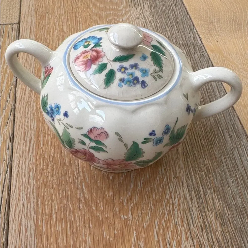Vintage 90s Laura Ashley Hazelbury Sugar Bowl with Lid Floral Cottagecore